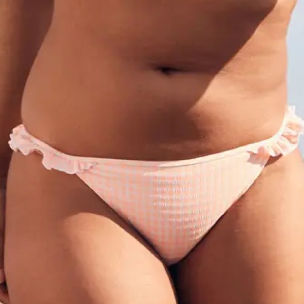 Aerie Peach Gingham Seersucker Ruffle Low Rise Cheeky Swim Bottom Sz XL NWT